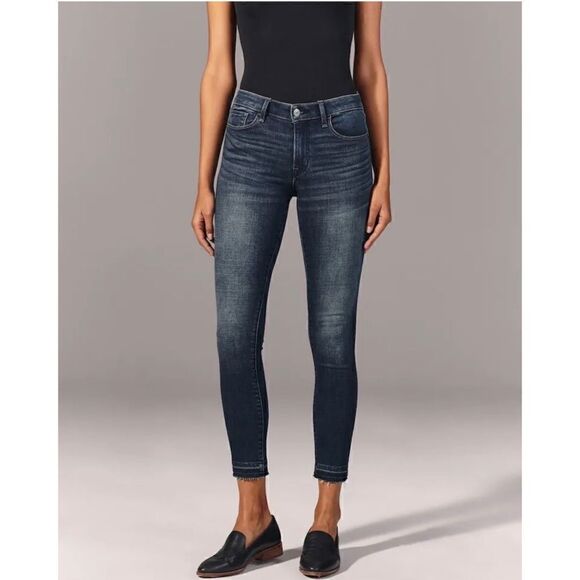 Abercrombie & Fitch The Super Skinny Ankle Mid Rise Raw Released Hem Jeans, 27 - Picture 2 of 16
